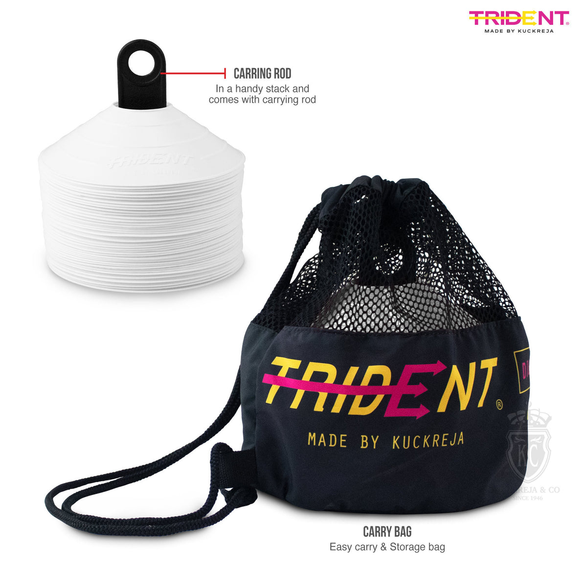 Trident Premium Disco Cone Set – 40 Pieces (White)