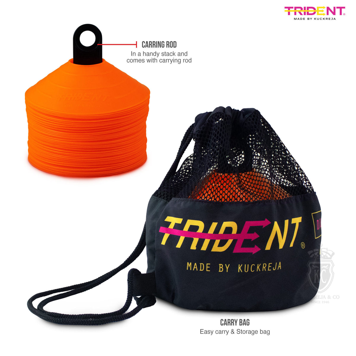 Trident Premium Disco Cone Set - 40 Pieces (Orange)