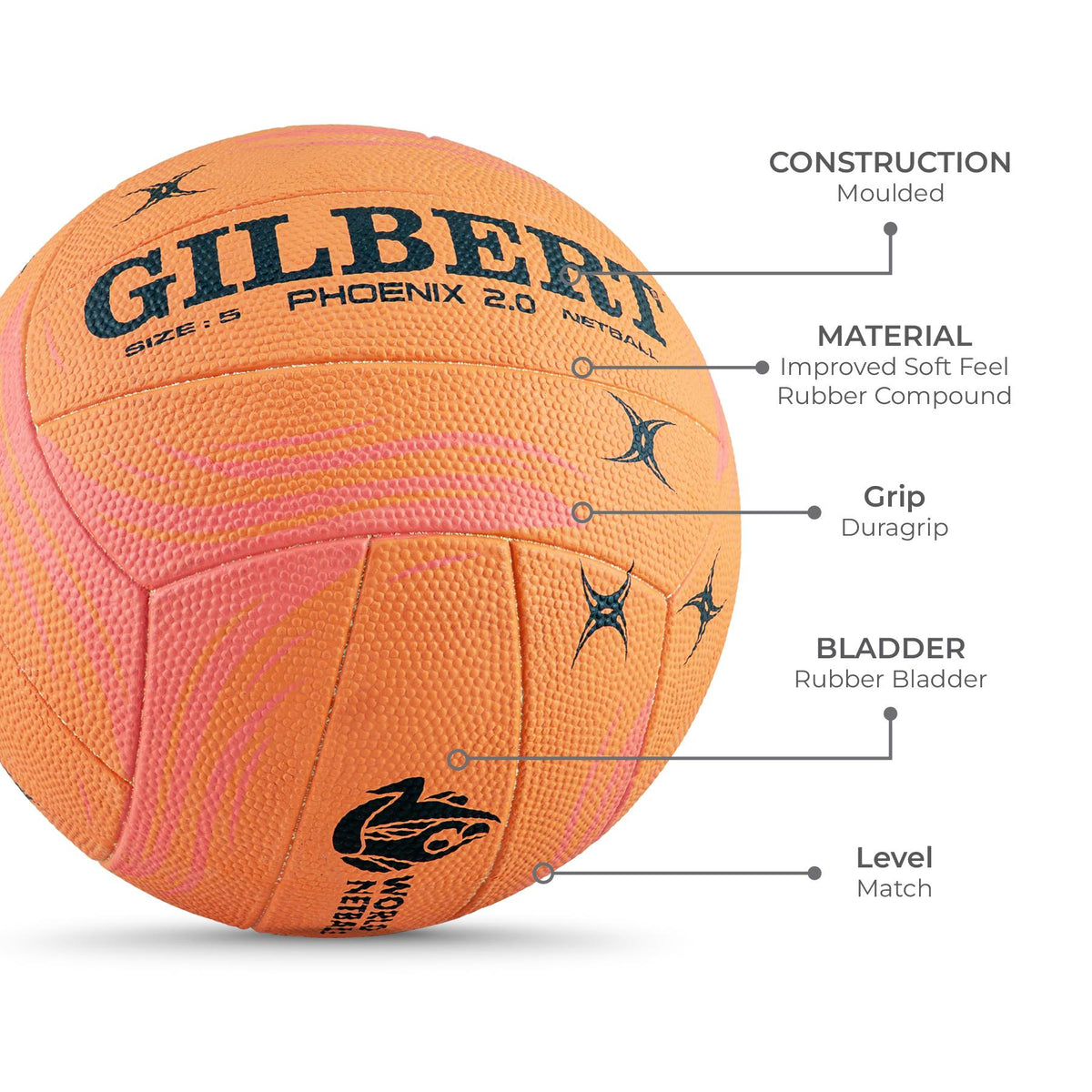 Gilbert Phoenix Match Netball - Coral (Size 5, 4)