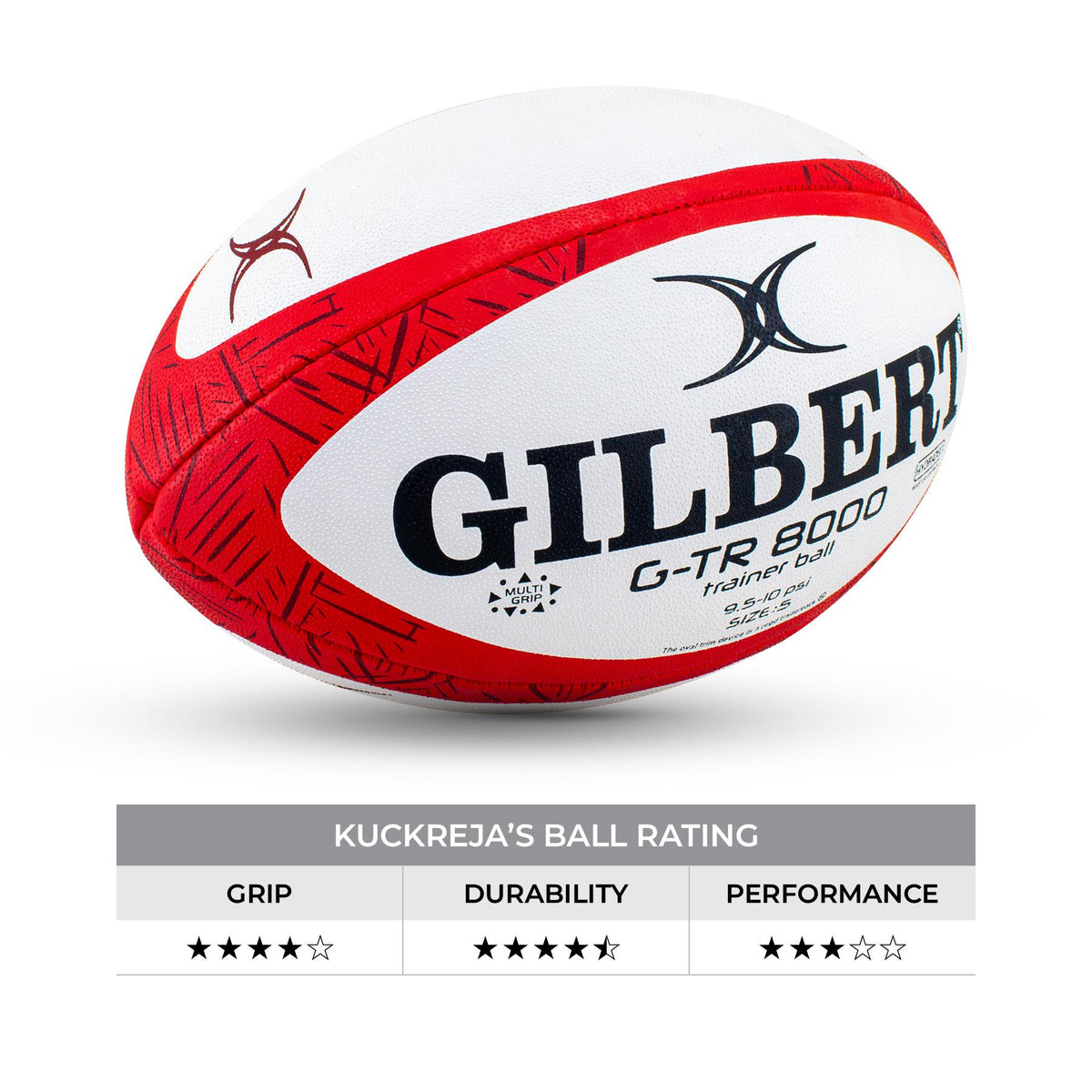 Gilbert GTR 8000 Rugby Ball - Red (Size 5, 4, 3)