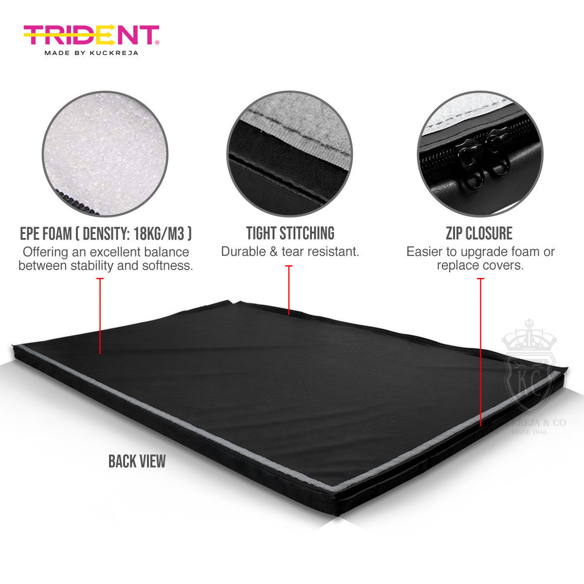 Trident Master Gym Mat with Velcro - 180 x 120 x 3cm (Black)