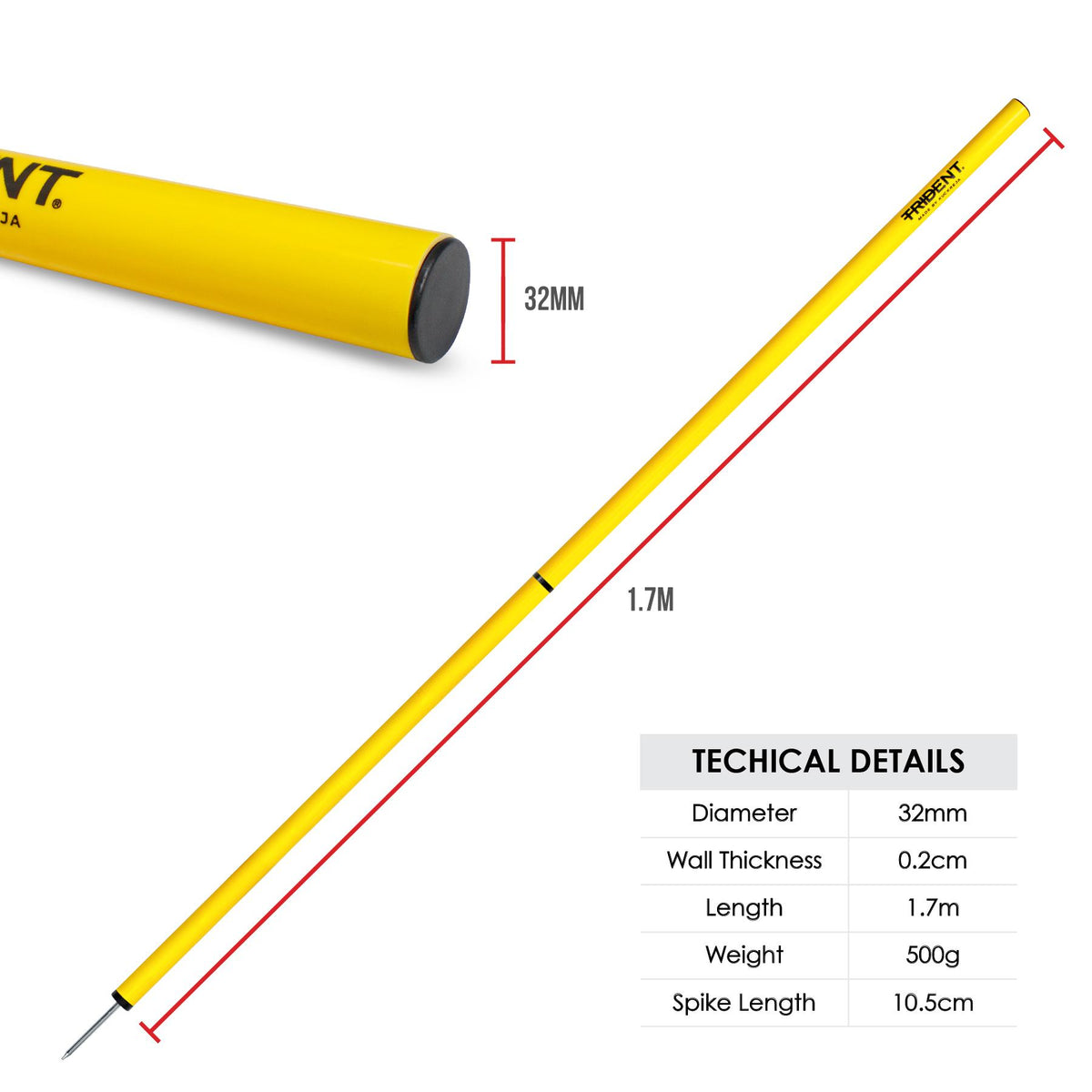Trident Two-Piece Slalom Pole - Yellow