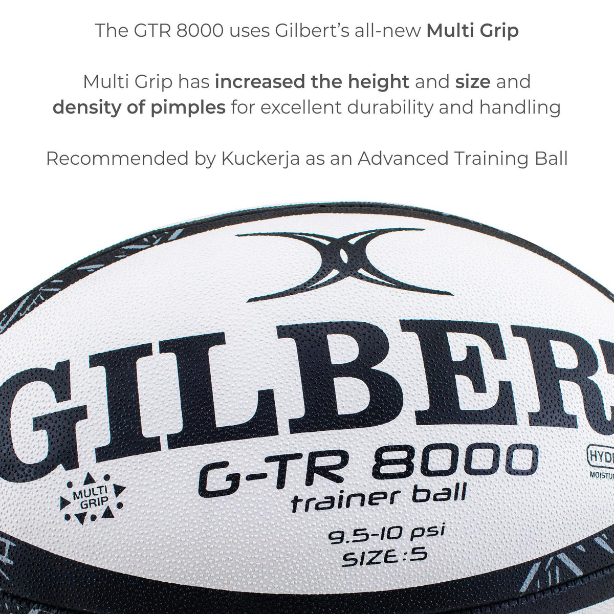Gilbert GTR 8000 Rugby Ball - Black (Size 5, 4, 3)