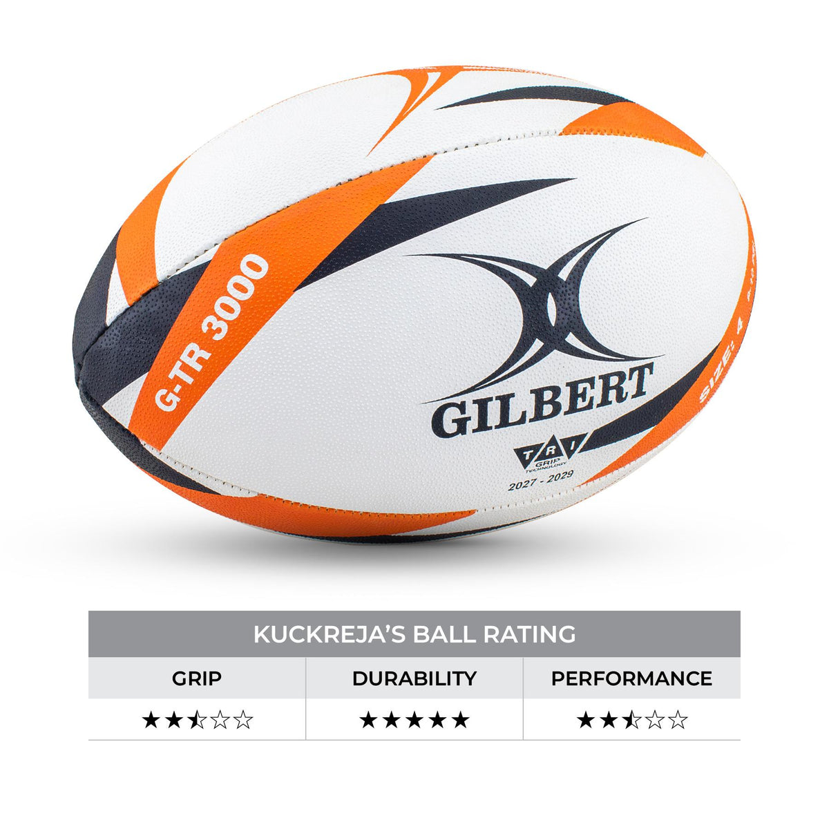 Gilbert GTR 3000 Rugby Ball - Orange (Size 4)
