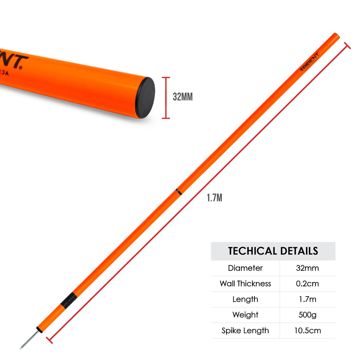 Trident Two-Piece Slalom Pole with Spring - Orange