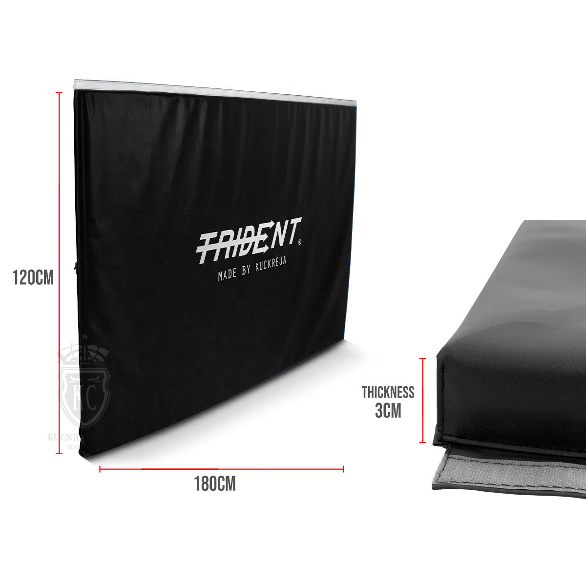 Trident Master Gym Mat with Velcro - 180 x 120 x 3cm (Black)