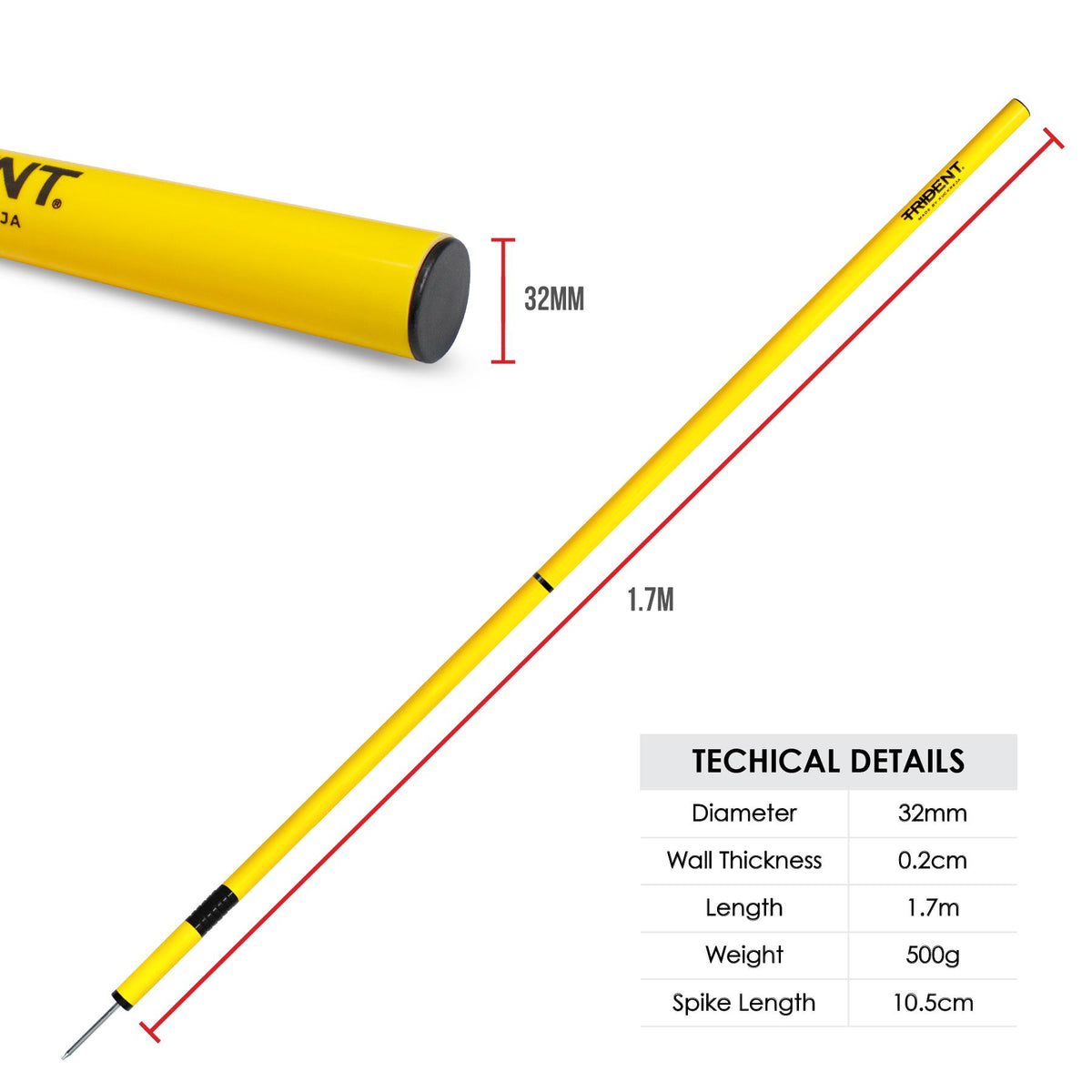 Trident Two-Piece Slalom Pole with Spring – Yellow