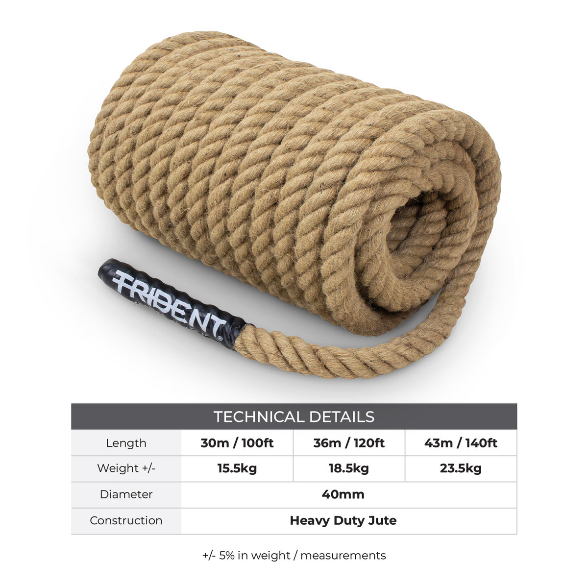 Trident Jute Tug of War Rope - 30m / 100ft
