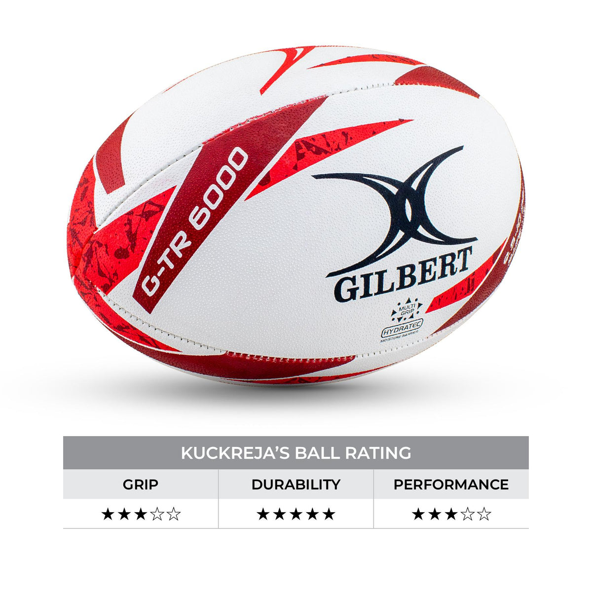 Gilbert GTR 6000 Rugby Ball - Red (Size 3)