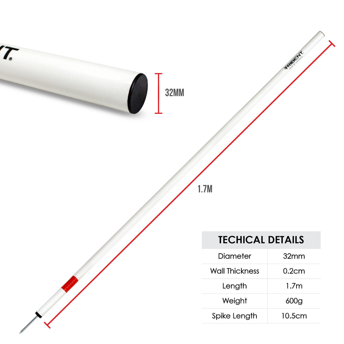 Trident Slalom Pole with Spring - White