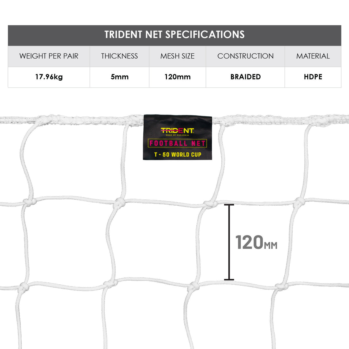 Trident T-50 World Cup Braided Football Net (White)