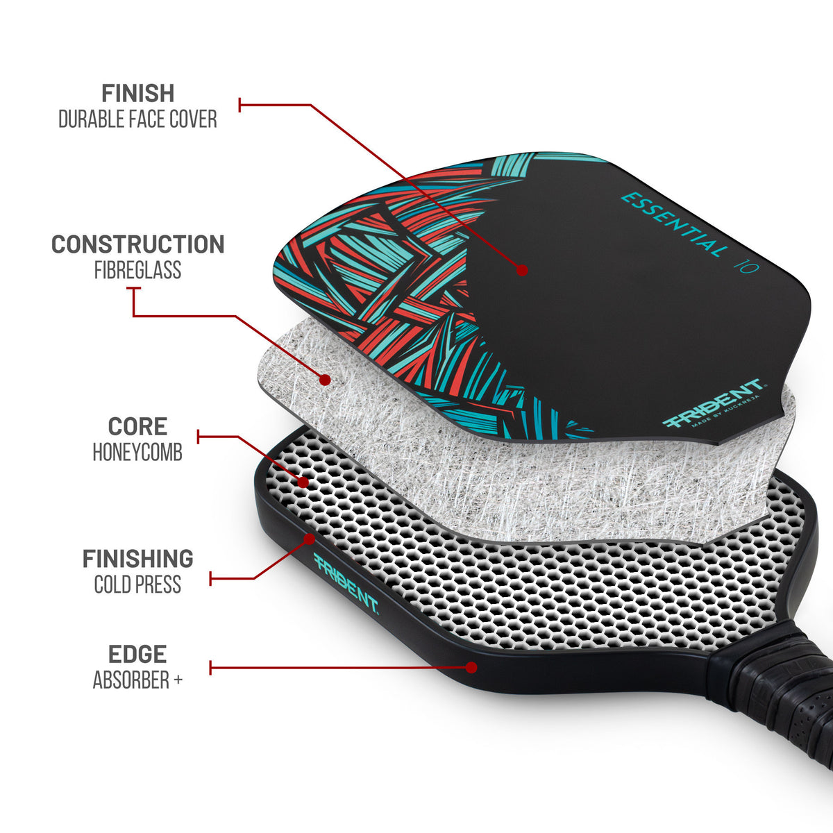 Trident Essential 10 Pickleball Paddle - Jungle Red
