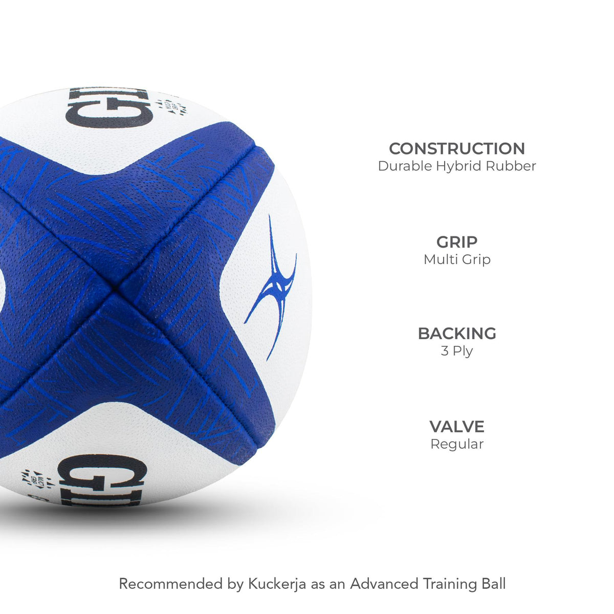 Gilbert GTR 8000 Rugby Ball - Navy (Size 5, 4, 3)