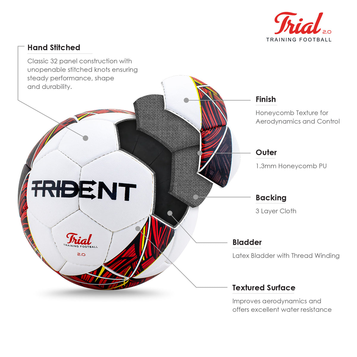Trident Trial 2.0 Training Football - Size 5 (Chaos Red)
