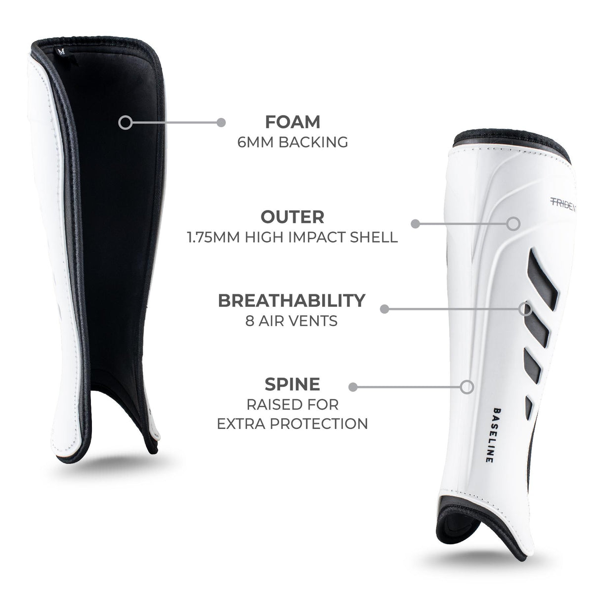 Trident Baseline Hockey Shinguard - White