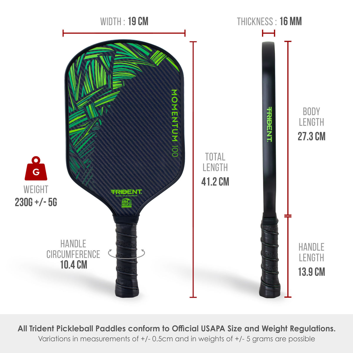 Trident Momentum 100 Pickleball Paddle - Electric Jade (USAP Approved)