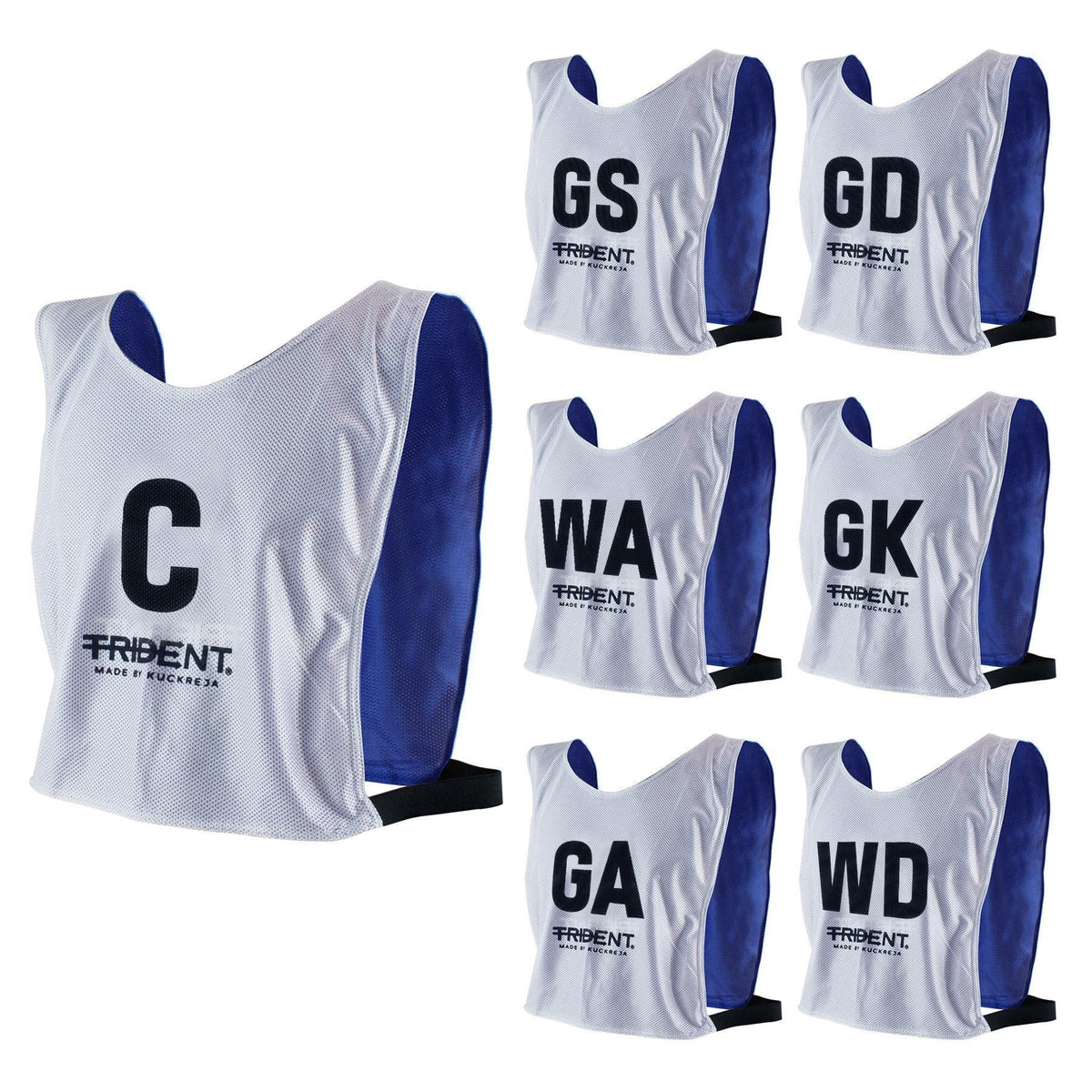Trident Reversible Netball Bibs Set - Blue/White (Senior)