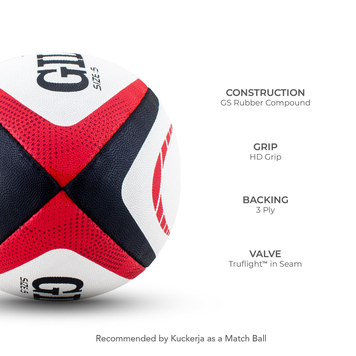 Gilbert Orion Match Rugby Ball (Size 5, 4, 3)