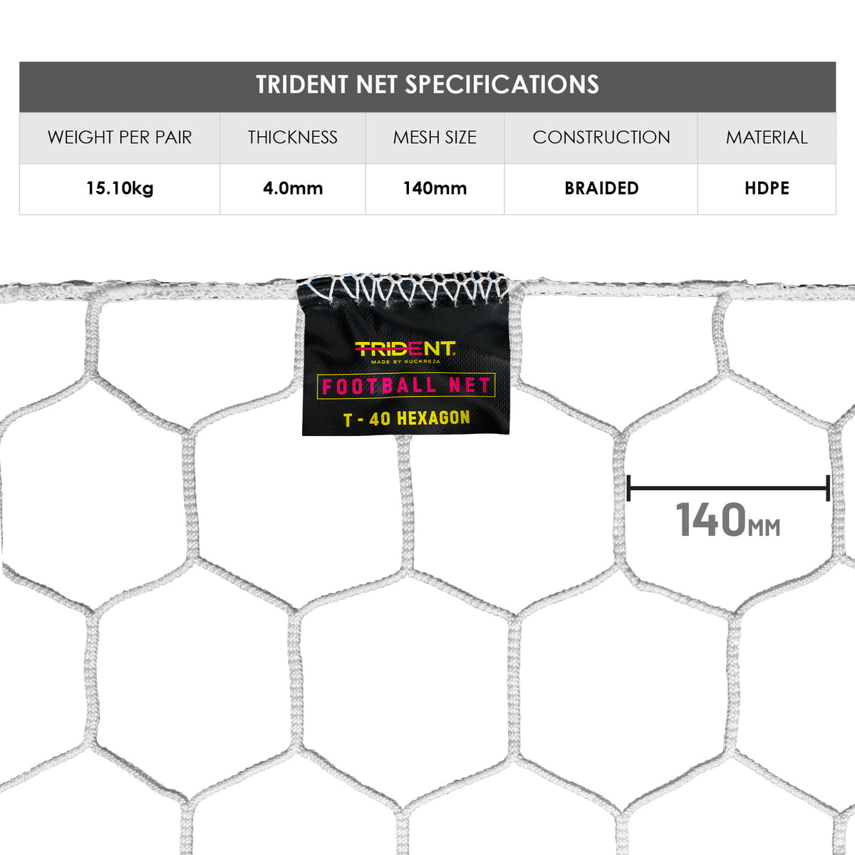 Trident T-40 Hexagon Braided Football Net (White)