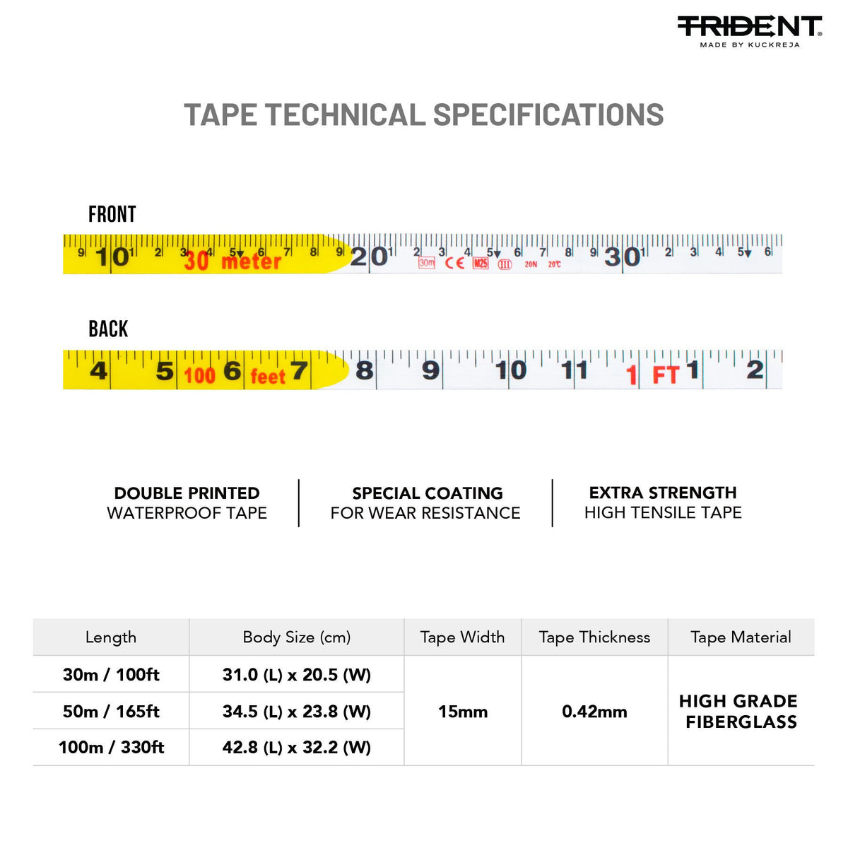 Trident Premium Measuring Tape - 100m