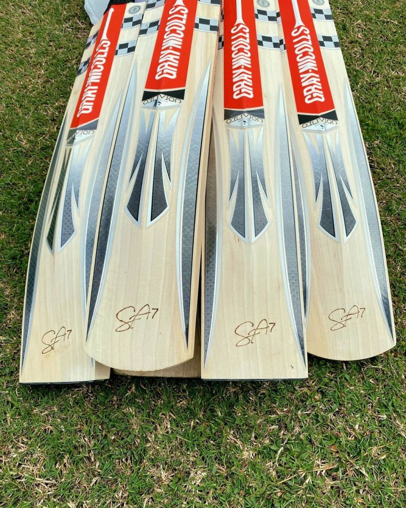 Syed Aziz manages to retail his position as a strong cricket batsman with his customised Gray Nicolls bats.